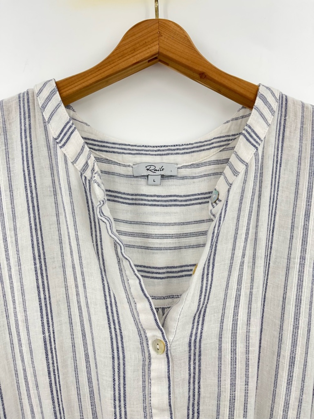 Rails L Angelina Cape May Stripe Linen 0486 Blend Mini Dress large blue white - Picture 3 of 11